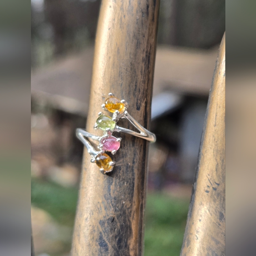 Tourmaline Multi Color Natural Gemstone Sterling Ring Sz5.25 - Picture 7 of 10